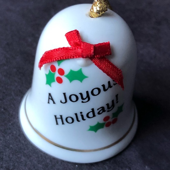 A Joyous Holiday PORCELAIN BELL ORNAMENT with a bow - Picture 6 of 6